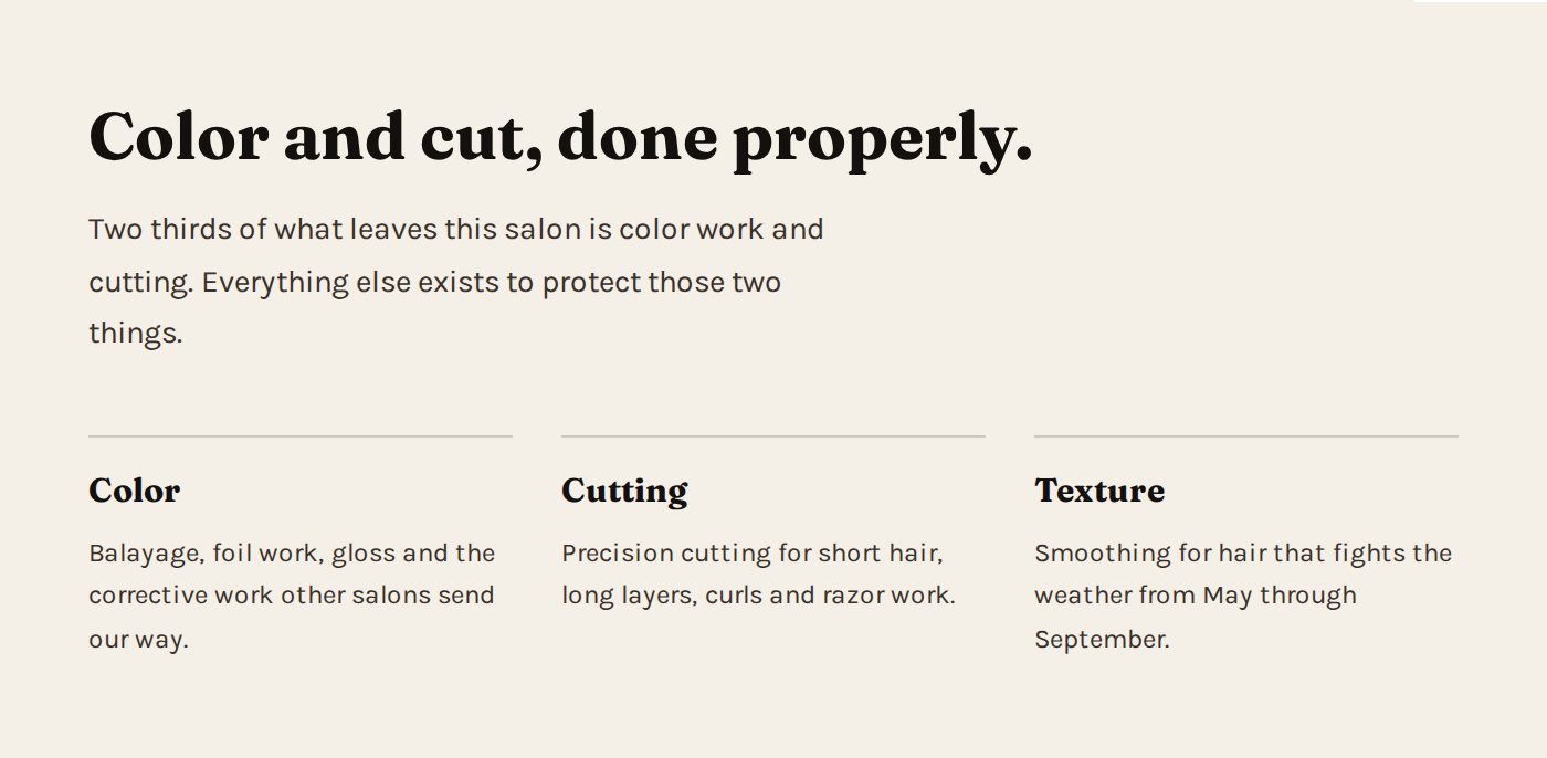 Two versions of a services section, one crowded and one with generous spacing