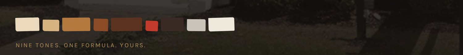 A strip of nine hand cut colour chips in hair tones, slightly rotated